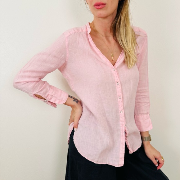Zara Basic 100% linen pink long sleeve button down shirt - Picture 4 of 9